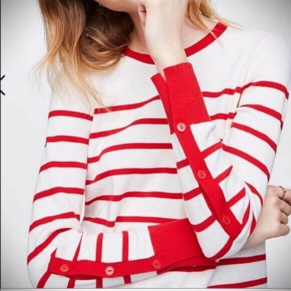 LOFT Button Sleeve Lightweight Striped Sweater Blouse Size Large